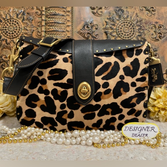 COACH Haircalf Leopard Page 27 Boarder Rivets Shoulder Bag NWT 32870 GORGEOUS! - Picture 3 of 12